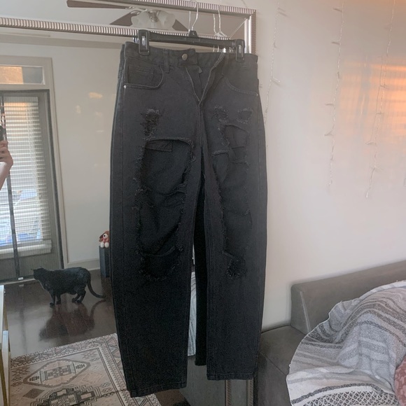 Ripped black Jeans. Baggy black jeans with holes. Boyfriend style jeans. - Picture 2 of 7